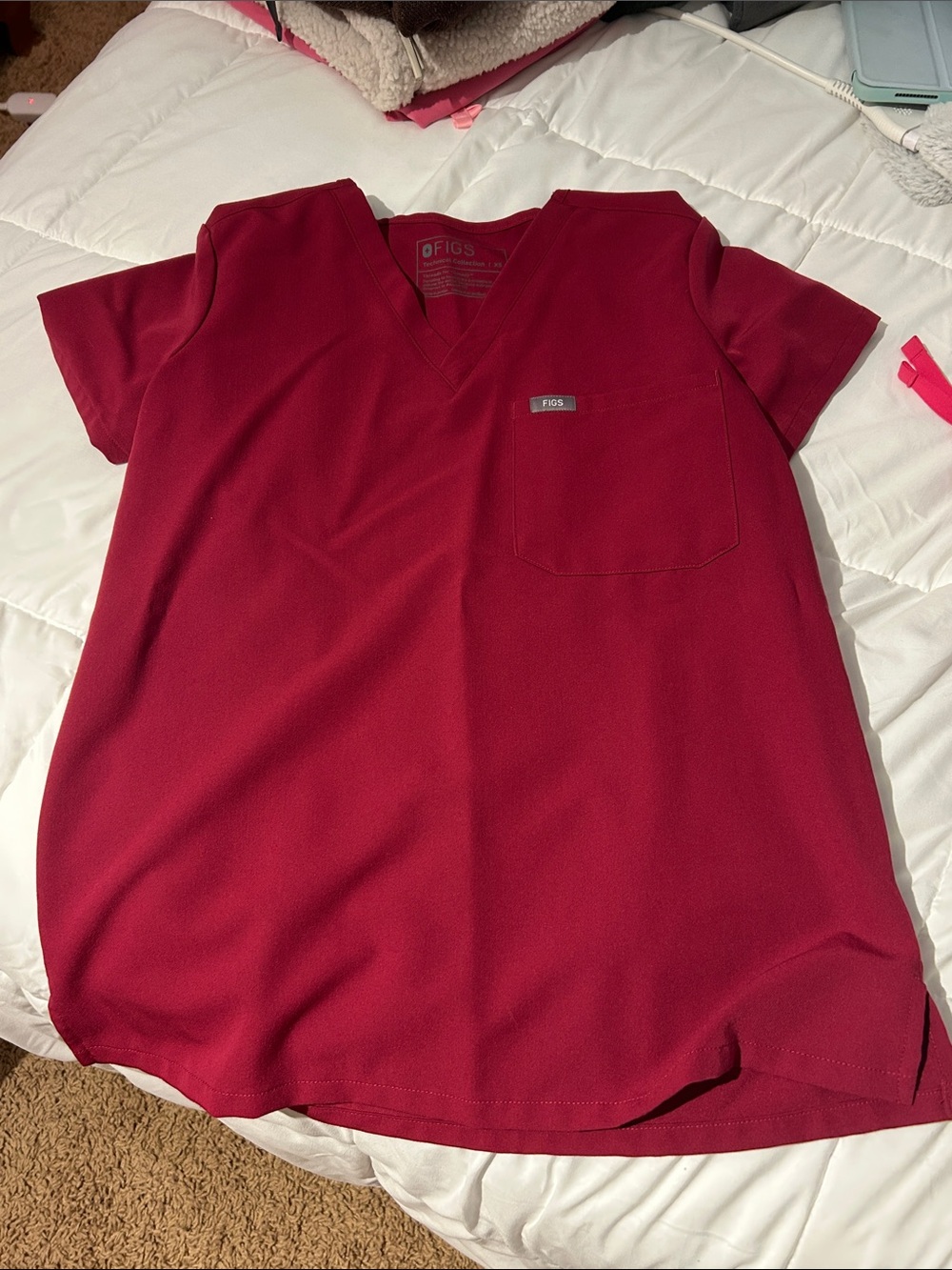 Figs V-Neck Scrub Top in Berry pink Livingston straight leg high waisted pants